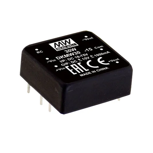 DKMW30F-15 - Преобразователь DC/DC, 30Вт, Uвх=9…36В, выход ±15В/1А, изоляция 1500В DC, 25.4х25.4х10.2мм, -40°С…+85°С