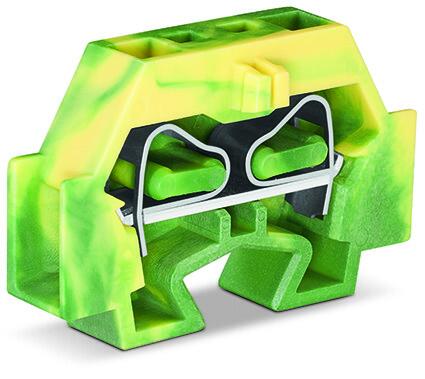 Клемма мини 242327 - Мини клемма, боковой подвод кабеля, 2 точки подключения в клемме, тип фиксации провода: пружинный, номинальное сечение: 4 мм кв., 24A, 630V, цвет: желто-зеленый, тип монтажа: DIN15