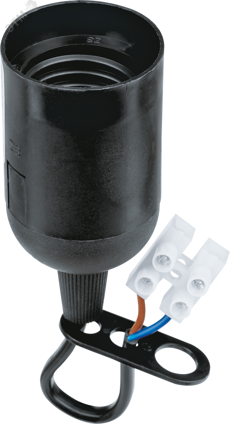 Патрон подвесной Е27 с проводом и клеммной колодкой пластик черный 19447