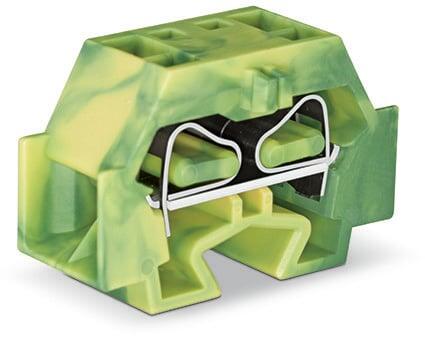 Клемма мини 242357 - Мини клемма, боковой подвод кабеля, 4 точки подключения в клемме, тип фиксации провода: пружинный, номинальное сечение: 4 мм кв., 24A, 630V, цвет: желто-зеленый, тип монтажа: DIN15