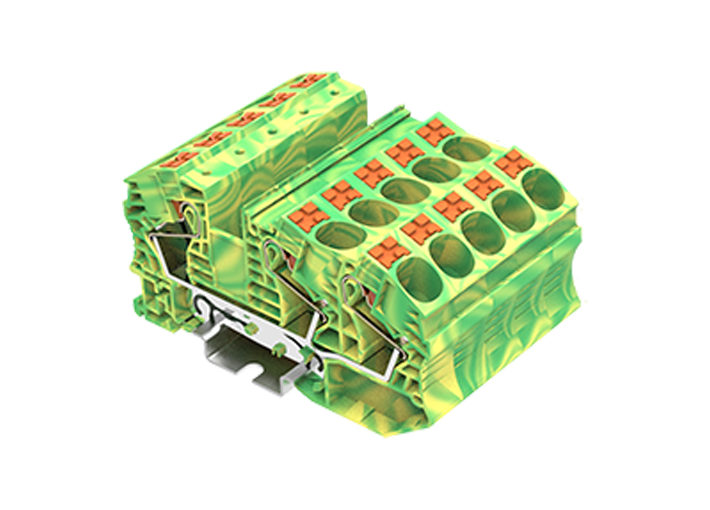 Заземляющая клемма TP16-3-PE - Заземляющая клемма, 3 точки подключения, тип фиксации провода: push-in, номинальное сечение: 16 мм кв., ширина: 12,2 мм, цвет: желто-зеленый, тип монтажа: DIN 35