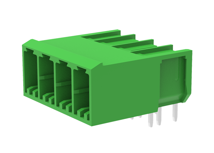 Вилочный разъем на плату MC-PHH7.62H05-0001 - Вилочный разъем, горизонтальный, на плату, шаг: 7.62 мм, 5 полюсов, фиксация на плате пайкой, исполнение: три вывода на полюс, 630V, 41A, цвет: зеленый