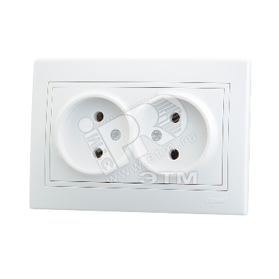 Розетка 2-м СП Mira 16А IP20 без заземл. с бел. вставкой керамика бел. 701-0202-128