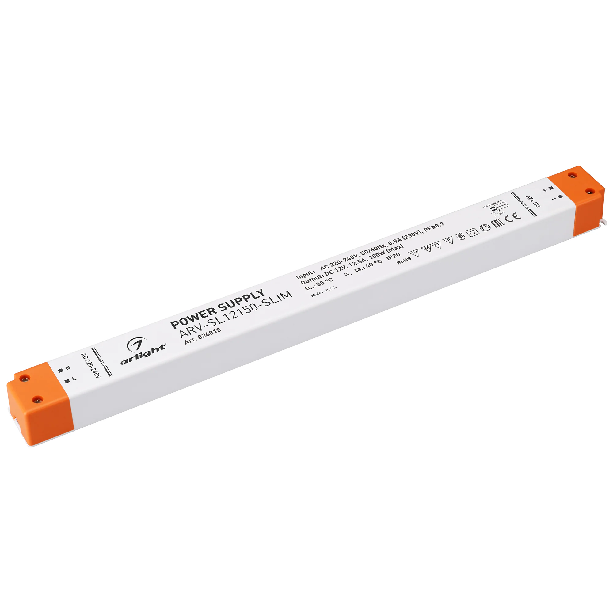 Блок питания ARV-SL12150-SLIM (12V, 12.5A, 150W, PFC) 026818 - Источник напряжения с гальванической развязкой для светодиодных изделий. Входное напряжение 220-240 VAC. Выходные параметры: 12 В, 12,5 А, 150 Вт. Встроенный PFC >0,9. Негерметичный пластиковы