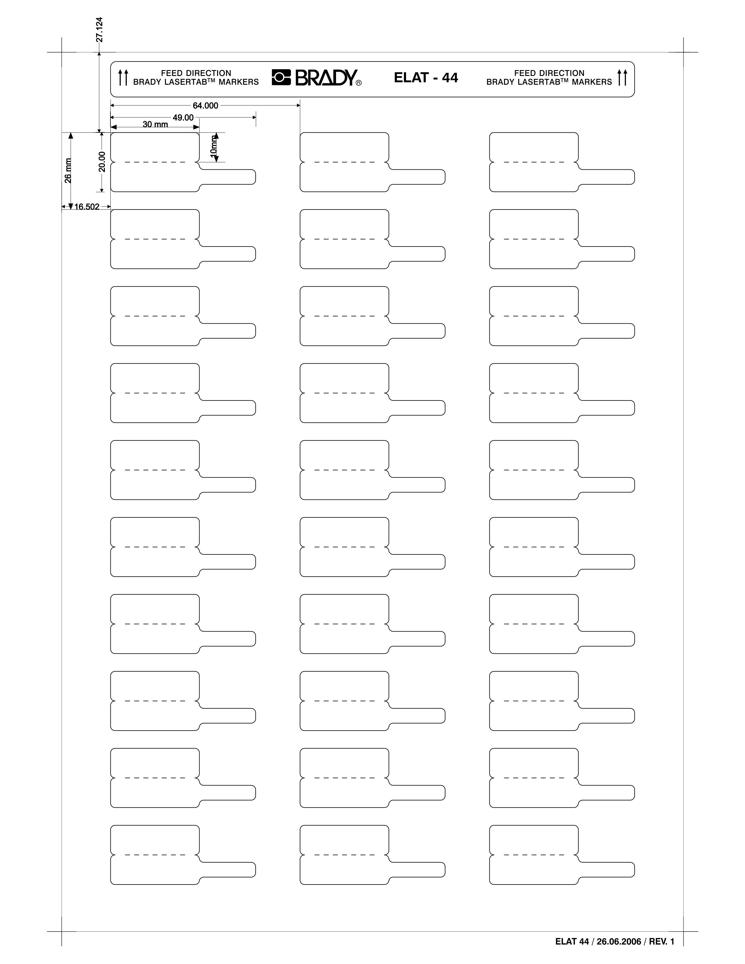 brd217061 - ELAT-44-425 этикетки (флажки Р-форма), материал В-425А, белый матовый полипропилен, размер 30х10мм, 25 листов, 750 шт/упак.