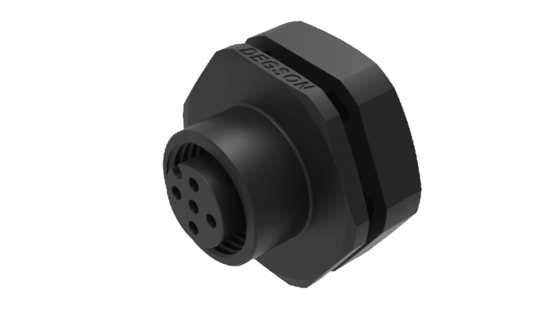 Розеточный разъем SD-M12A-17P-FF-SH8007 - Розеточный разъем в панель, 17 полюсов, M12, гайка сзади, фиксация провода пайкой, A-Code, 1.5A, 30V, PG9, пластик