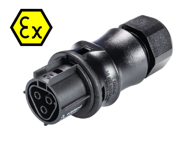 Разъем FEMALE RST20I3FXB2 взрывозащита - Взрывозащищенный розеточный разъем на кабель диам. 6-10 мм, IP68(69k), 3 полюса, пружинная фиксация провода, номинальные характеристики: 250/400V, 20A, цвет: черный, серия RST Ex