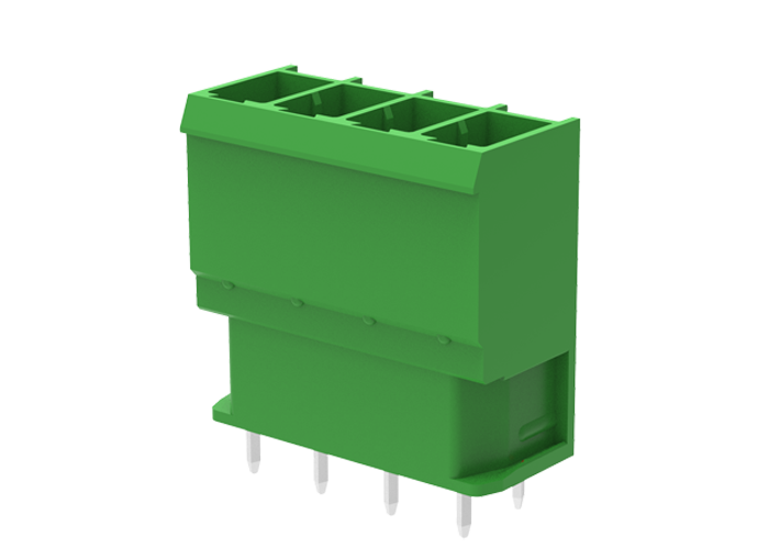 Вилочный разъем на плату MC-PH7.62V07-0001 - Вилочный разъем, вертикальный, два контакта на полюс, на плату, шаг: 7.62 мм, 7 полюсов, фиксация на плате пайкой, исполнение: стандартное, 630V, 20A, цвет: зеленый