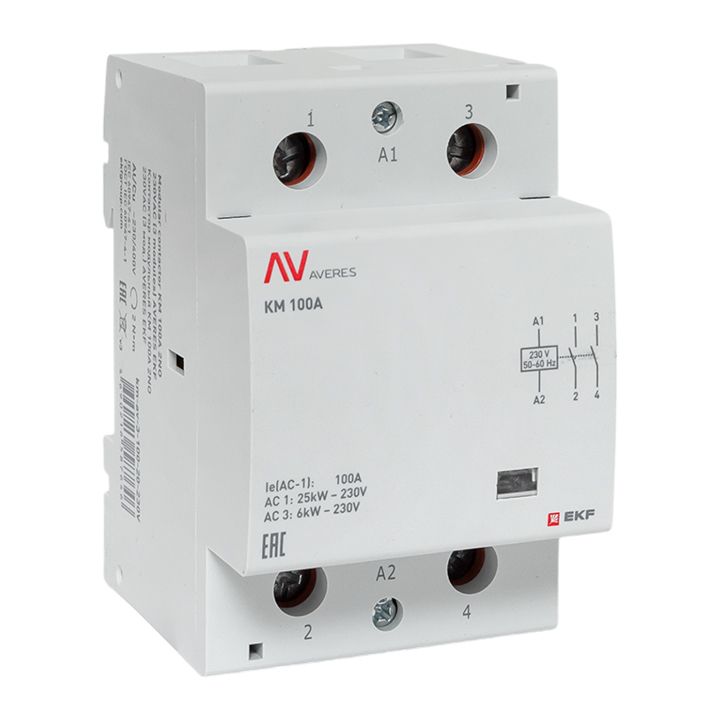 Контактор модульный КМ 100А 2NО 230VAC (3 мод.) AVERES EKF
