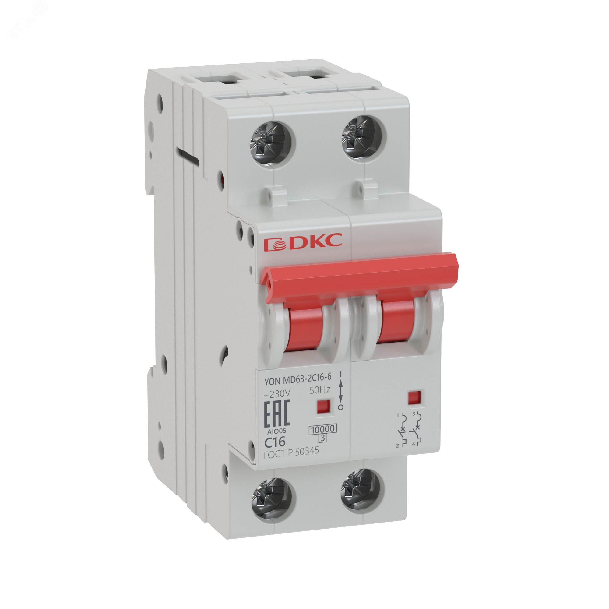 Выключатель автоматический модульный YON MD63 2P 1А B 6kA MD63-2B1-6
