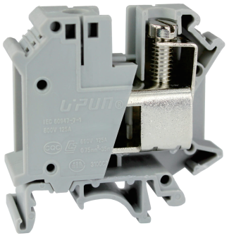 Проходная клемма UKJ-35NE - Проходная клемма, серия E, тип фиксации провода: винтовой, номинальное сечение: 35 мм кв., 125A, 800V, ширина: 15,2 мм, цвет: серый, стандарт GB/T14048.1, тип монтажа: DIN 35