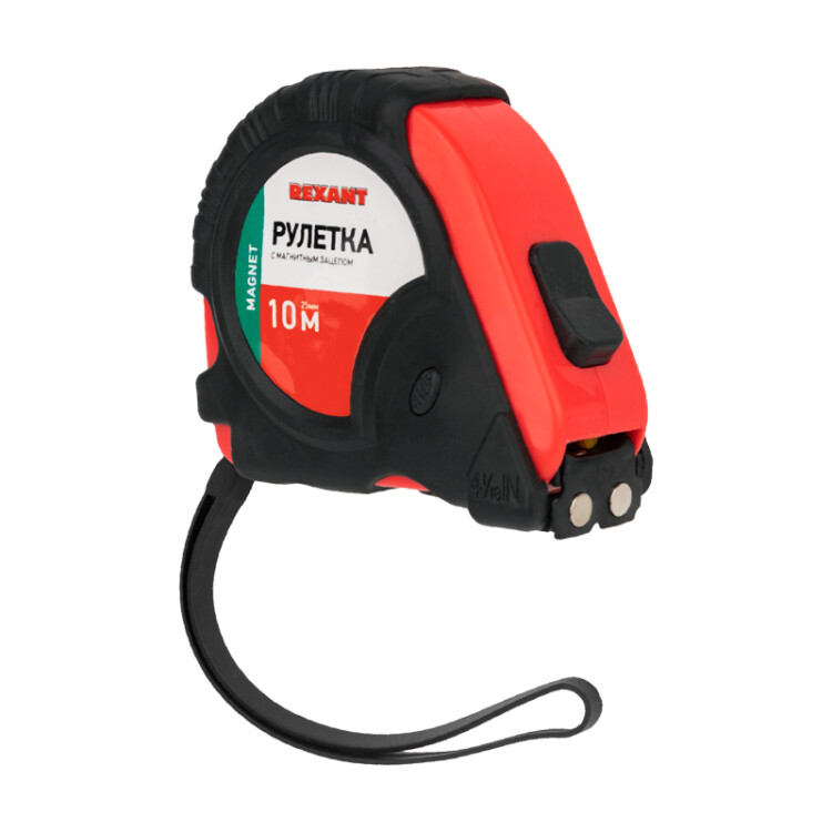 Рулетка измерительная магнит 10м х 25мм - Прорезиненный корпус, магнитный зацеп, глянцевое покрытие полотна из закаленной стали