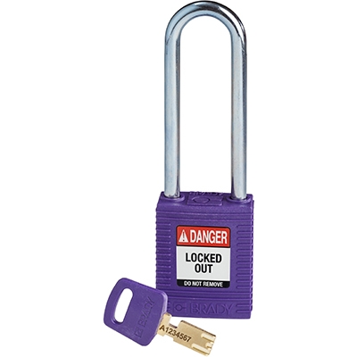 gws150233 - Замок SafeKey нейлоновый со стальной дужкой, высота дужки – 76 мм, диаметр дужки – 6.4 мм, нейлоновый корпус, размеры корпуса – 46х38х19 мм, цвет – фиолетовый, 1 шт/упак