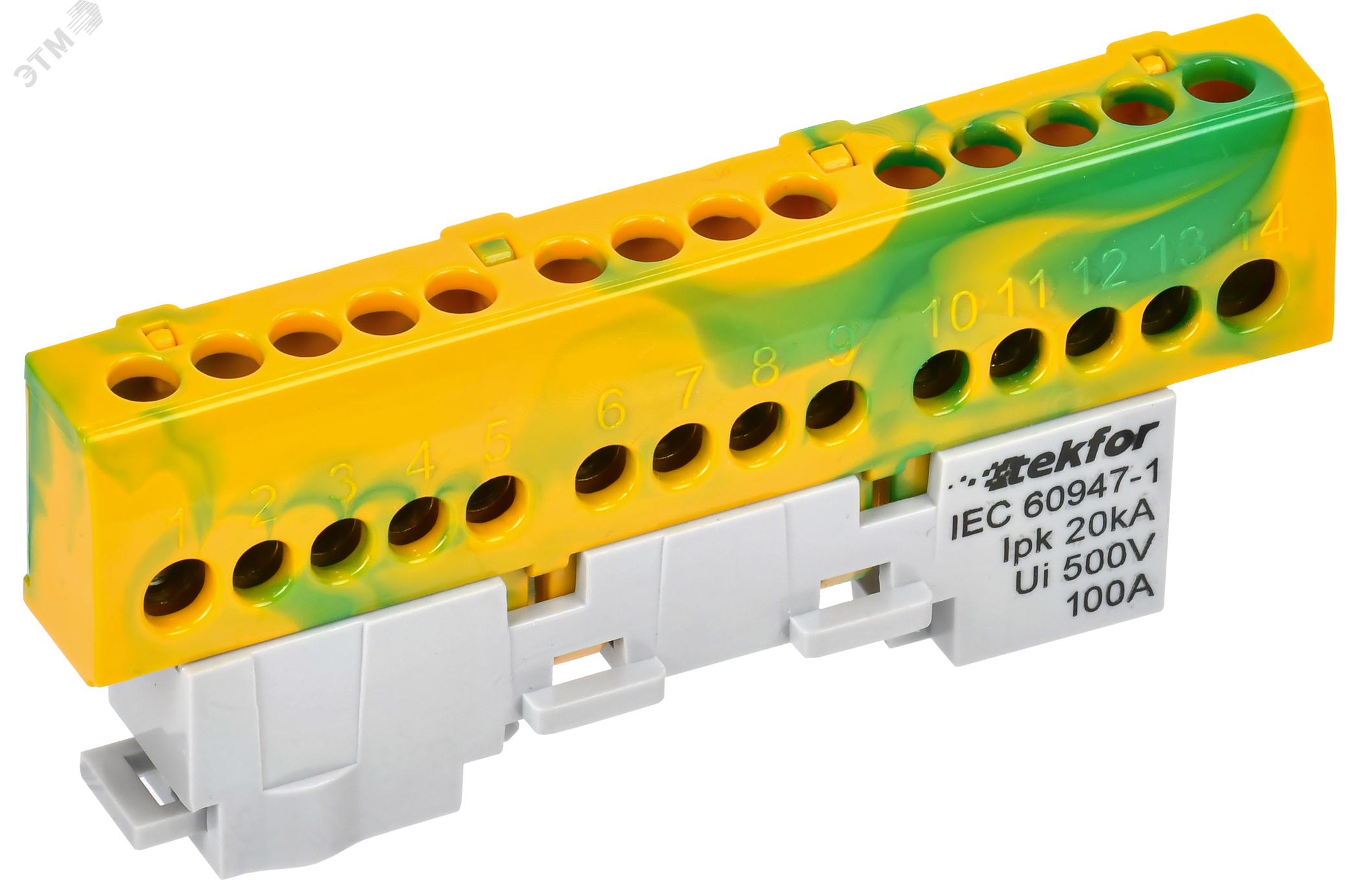 TEKFOR Шина PE земля изол на универсальном держателе 6х9-14-ЖЗ IEK TF-NN10-14-KL-K52