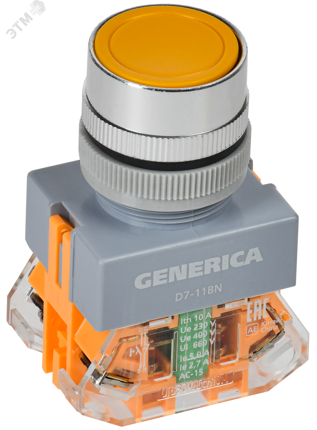 Кнопка D7-11BN d=22мм 1з+1р жел. GENERICA BBT50-11BN-3-22-K05-G