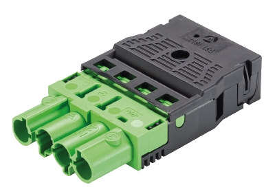 Разъем GST18I4F S2 ZR1    GN02 - Вилочный разъем на кабель диам. 9,5 - 11,5 мм, 4 полюса, пружинная фиксация, номинальное напряжение: 250/400V, номинальный ток: 20A, цвет корпуса: черный, цвет контактной вставки: зеленый, серия gesis GST18i4