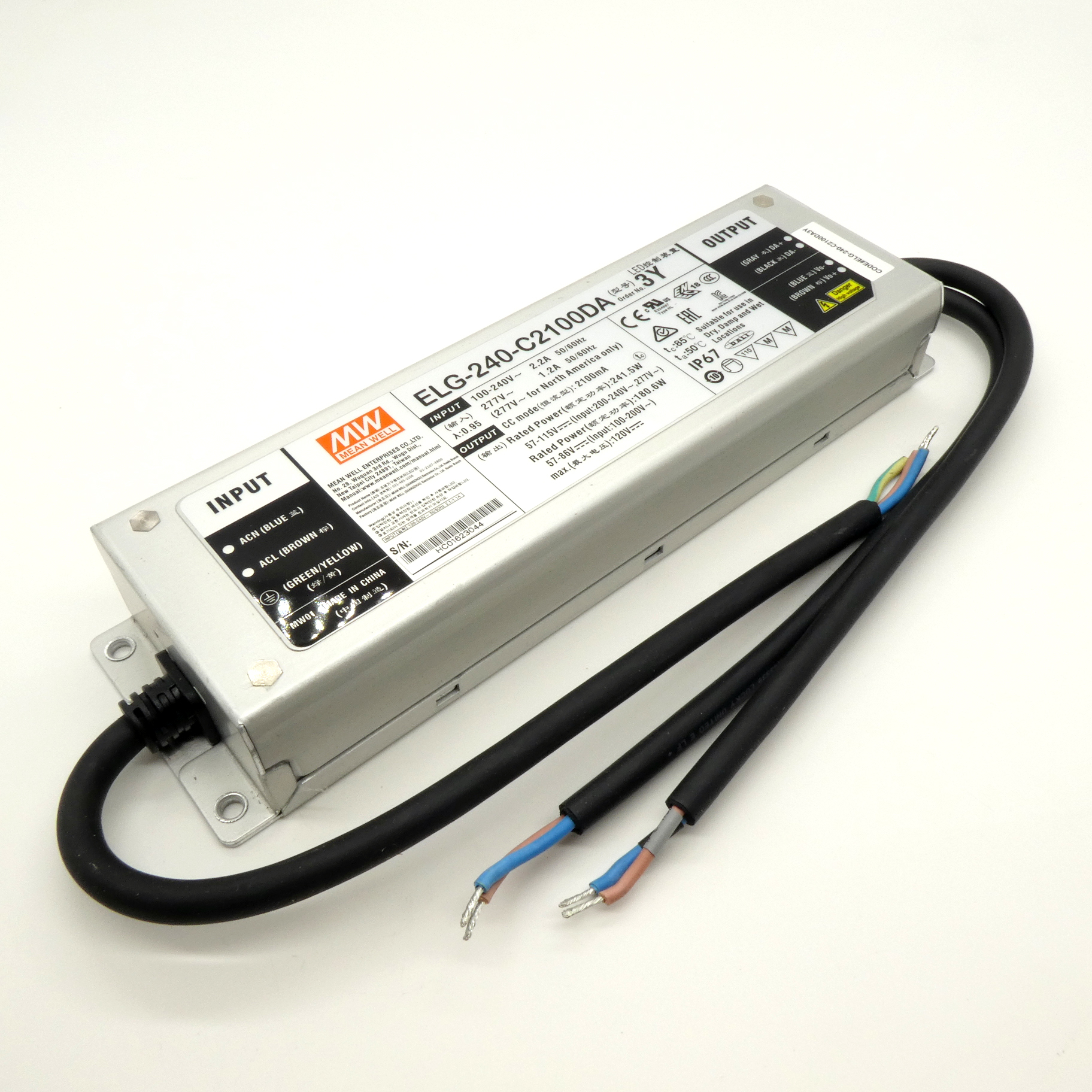 ELG-240-C2100DA-3Y - AC/DC драйвер электропитания светодиодов, 241.5Вт выход 57...115В 2100мА диммирование