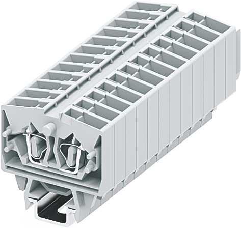 Клемма мини 254363 - Мини клемма, верхний подвод кабеля, 2 точки подключения в клемме, тип фиксации провода: пружинный, номинальное сечение: 2,5 мм кв., 24A, 800V, цвет: светло-серый, тип монтажа: DIN15