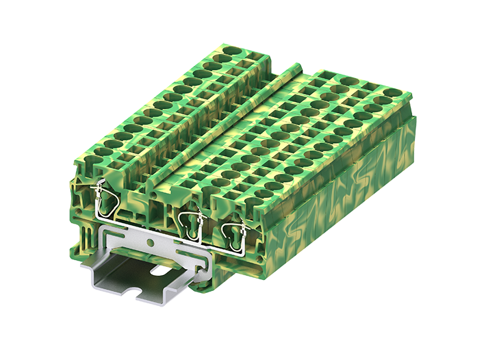 Заземляющая клемма TC4-3-PE - Заземляющая клемма, 3 точки подключения, пружинный, номинальное сечение: 4 мм кв., ширина: 6,2 мм, цвет: желто-зеленый, тип монтажа: DIN 35