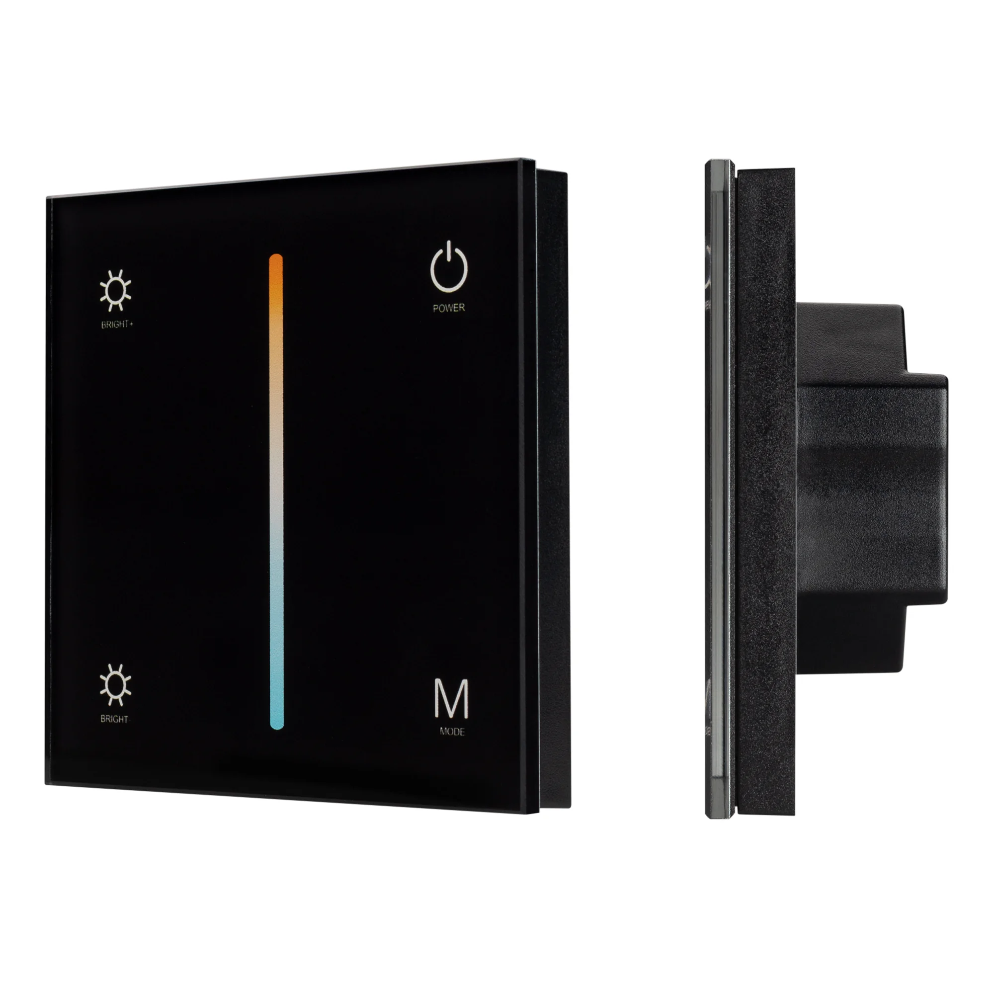 Панель SMART-P21-MIX-G-IN Black (12-24V, 4x3A, Sens, 2.4G) 033765 - Встраиваемая сенсорная стеклянная панель 2.4 ГГц, цвет чёрный. Для управления температурой свечения (MIX/CCT) и яркостью с помощью сенсорной полосы. Работает в режиме master/slave и может