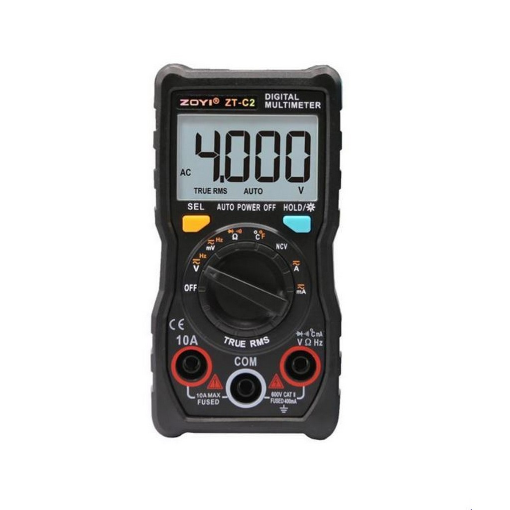 ZT-C2 - Компактный мультиметр, 4000 отсчетов, True-RMS, датчик NCV, автоматический выбор пределов,защита от перегрузки до 550 вольт на любом пределе,фонарик ,резиновый бампер.