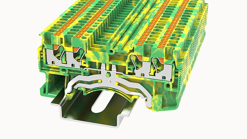 Заземляющая клемма DS1.5-QU-PE-01P-1C - Заземляющая клемма, 4 точки подключения, тип фиксации провода: Push-in, номинальное сечение: 1,5 мм кв., ширина: 3,5 мм, цвет: желто-зеленый, тип монтажа: DIN35
