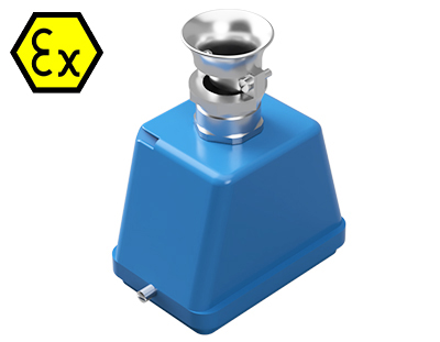 Крышка разъема Ex 70.352.4836.3 - Крышка разъема на кабель, типоразмер 48B, взрывозащищита, без уплотнителя, 1 кабельный ввод M32x1,5, с разгрузкой на изгиб, IP54, с верхним расположением, без защелки (упоры под одну защелку), материал корпуса: цинковый с