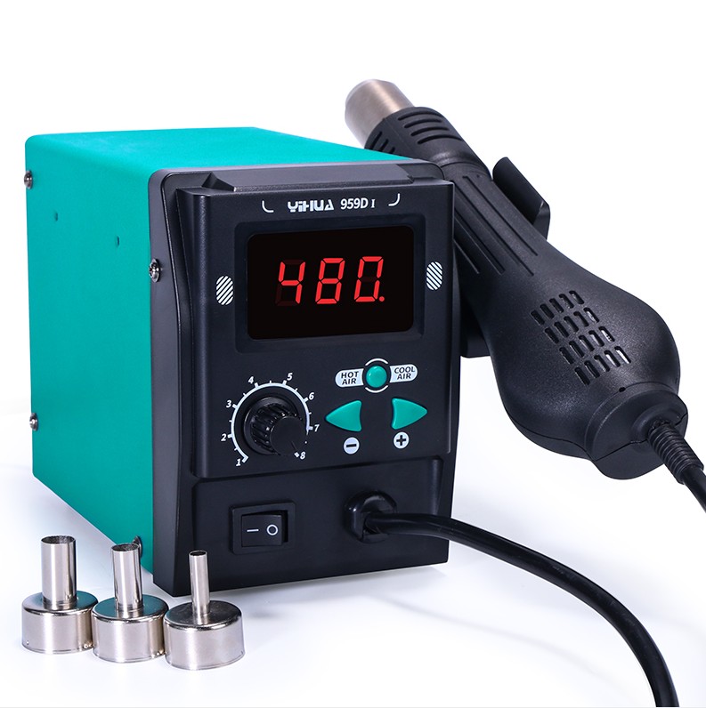 YIHUA 959D-I - Термовоздушная паяльная станция 700Вт, температура 100~480°С, бесщеточный двигатель с плавной подачей воздуха