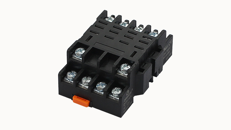 Колодка для реле DPTF14A-3 - Колодка для реле DRPL-4C, 16A, 300V, фиксация провода: с кольцевым наконечником, пластик, цвет: черный, монтаж на DIN рейку