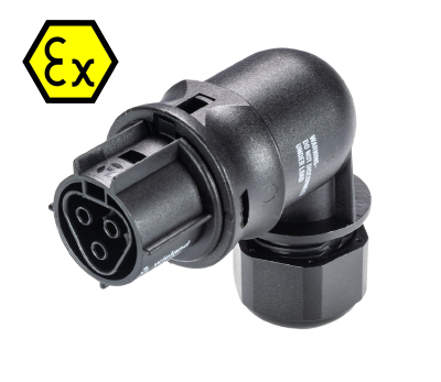 Разъем RST20I3SXB1 YR1 SW - Взрывозащищенный розеточный разъем на кабель диам. 6-10 мм, угловой 90 гр., IP68(69k), 3 полюса, винтовая фиксация провода, номинальные характеристики: 250/400V, 20A, цвет: черный, серия RST Ex
