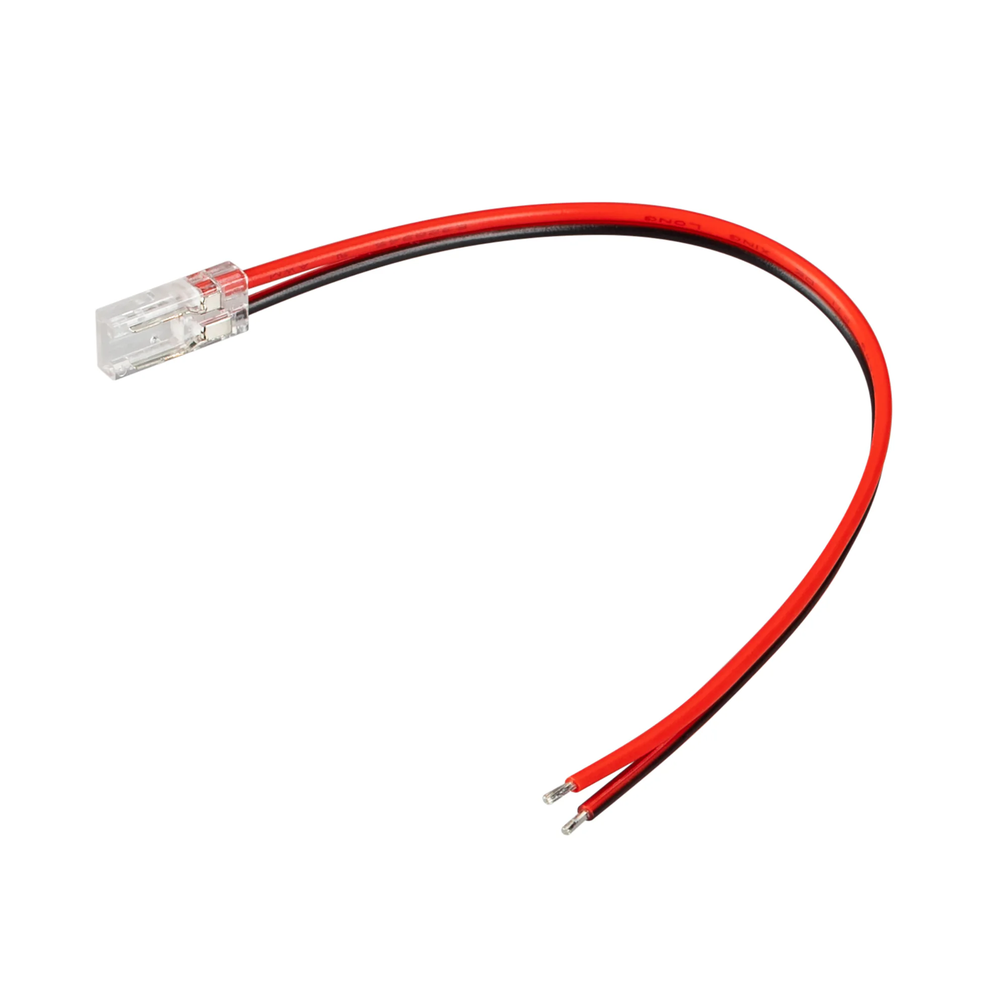 Коннектор COB-MONO-5mm-2pin-STW-L150 042066 - Одиночный коннектор (с проводом 150мм) для подключения питания к открытым IP20 одноцветным COB лентам шириной 5 мм. Материал - прозрачный пластик. Обеспечивает соединение без видимых разрывов. Максимальный доп