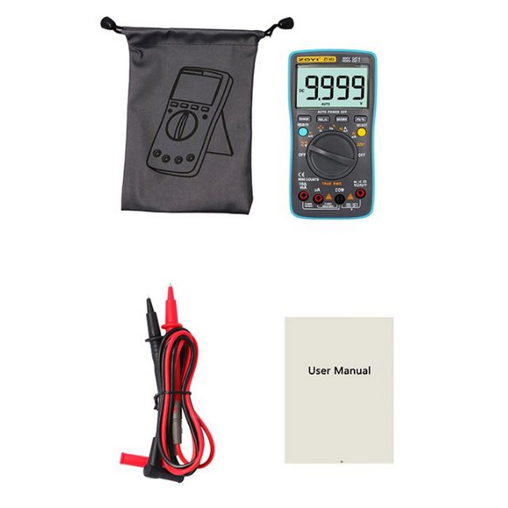 ZT-302 True RMS - Мультиметр с автоматическим и ручным выбором предела измерения, дисплей 9999 с подсветкой.