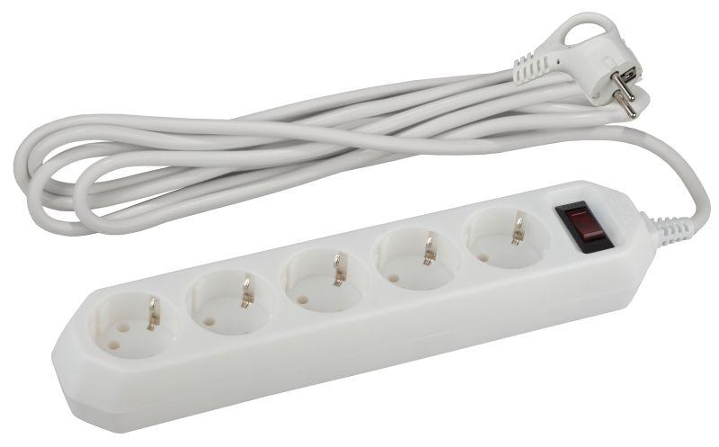 Удлинитель с сетевым фильтром 5х3м с заземл. 10А IP20 USF-5es-3m-W ПВС 3х0.75 с выкл. бел. Б0019033