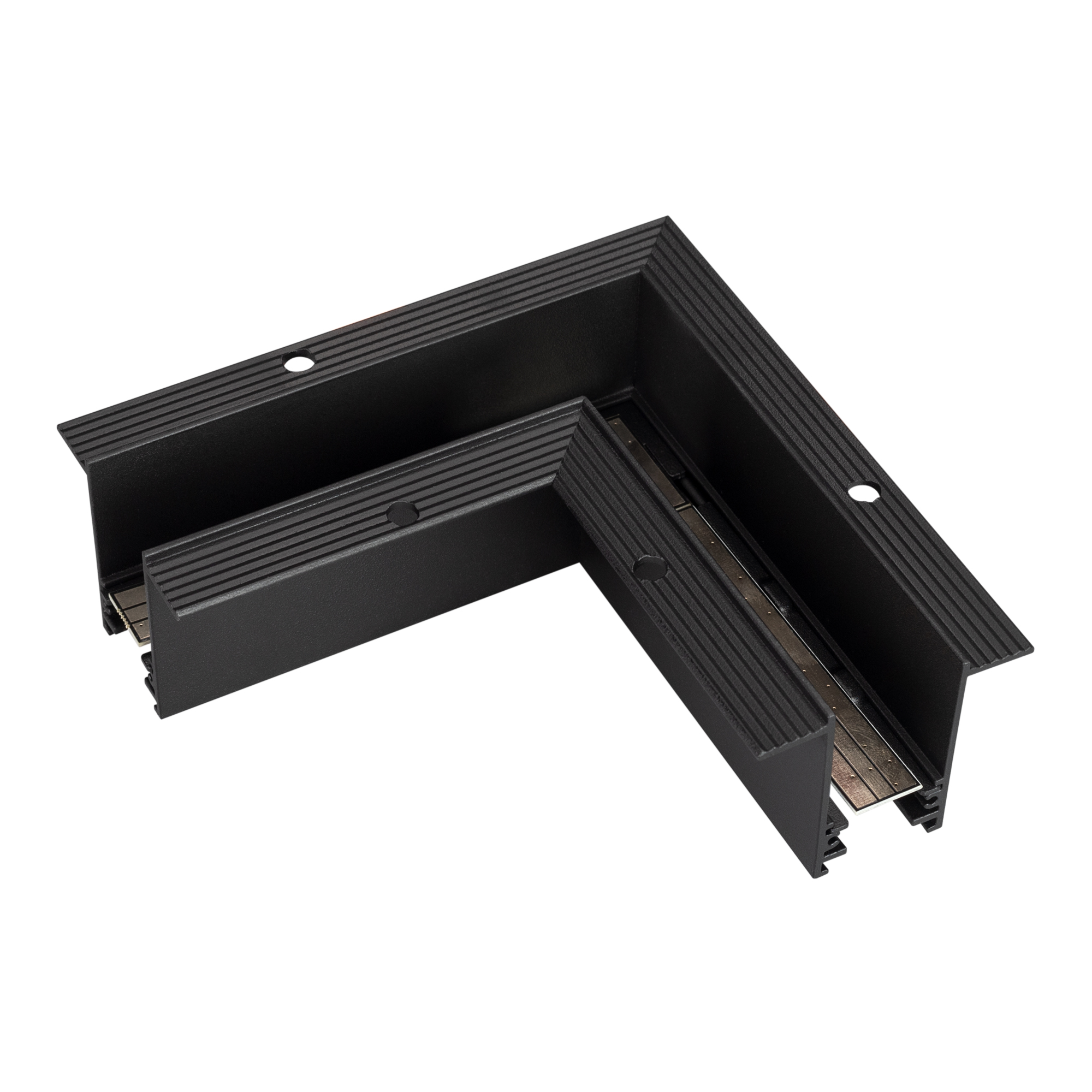 Коннектор угловой MAG-CON-2538-F-L90 (BK) 033246 - Угловой прямой коннектор для встраиваемого трека MAG-TRACK-2538-F. DC24V. Материал алюминий, цвет черный. Размеры 112x112x47x38.2мм. Аксессуары для соединения с треком приобретаются отдельно.