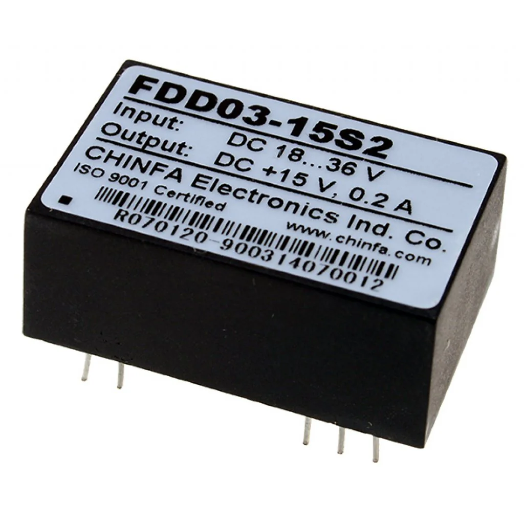 FDD03-15S2 - Преобразователь DC/DC, 3Вт, вход 18…36В, выход 15В/200мА, изоляция 1500В DC, корпус DIP24, 31.8х20.3х12.7мм, -40°С…+71°С