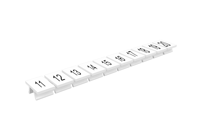 Маркировка  308801/11...20 - Маркировочные шильдики для клемм TU/TP/TC, сечением 6 мм кв., 10 шильдиков, нанесенные символы: 11…20, с горизонтальным, расположением, цвет белый