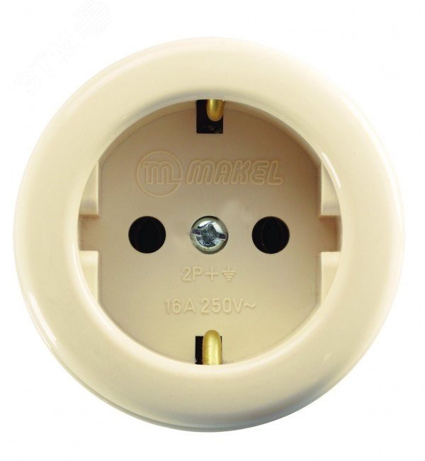 Розетка 1-м ОП 16А IP20 круглая с заземл. крем. 16011