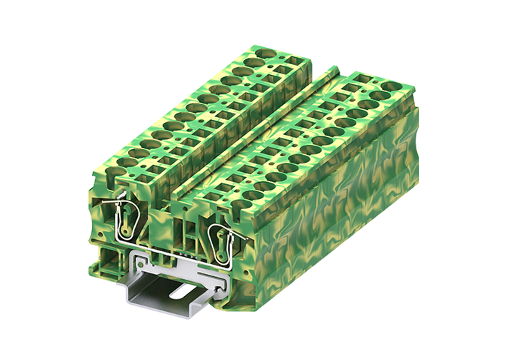 Заземляющая клемма TC6-2-PE - Заземляющая клемма, тип фиксации провода: пружинный, номинальное сечение: 6 мм кв., ширина: 8,2 мм, цвет: желто-зеленый, тип монтажа: DIN 35