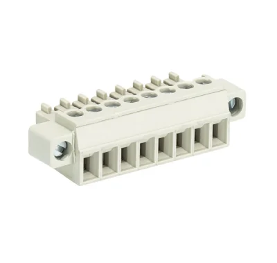 Розетка Wiecon 8813 B / 8 F OB - Розеточный разъем, угловой, на кабель, с монтажными фланцами, шаг 3,81 мм, 8 полюсов, номинальное сечение: 1,5 мм кв., винтовая фиксация провода, 250V, 8А, без маркировки, цвет: серый, серия 8813 B