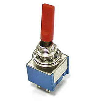 MTS-203-E1 ON-OFF-ON (КР.КОЛП) - Тумблер ON-OFF-ON 2 группы контактов 3А,250В ручка - красный пластик