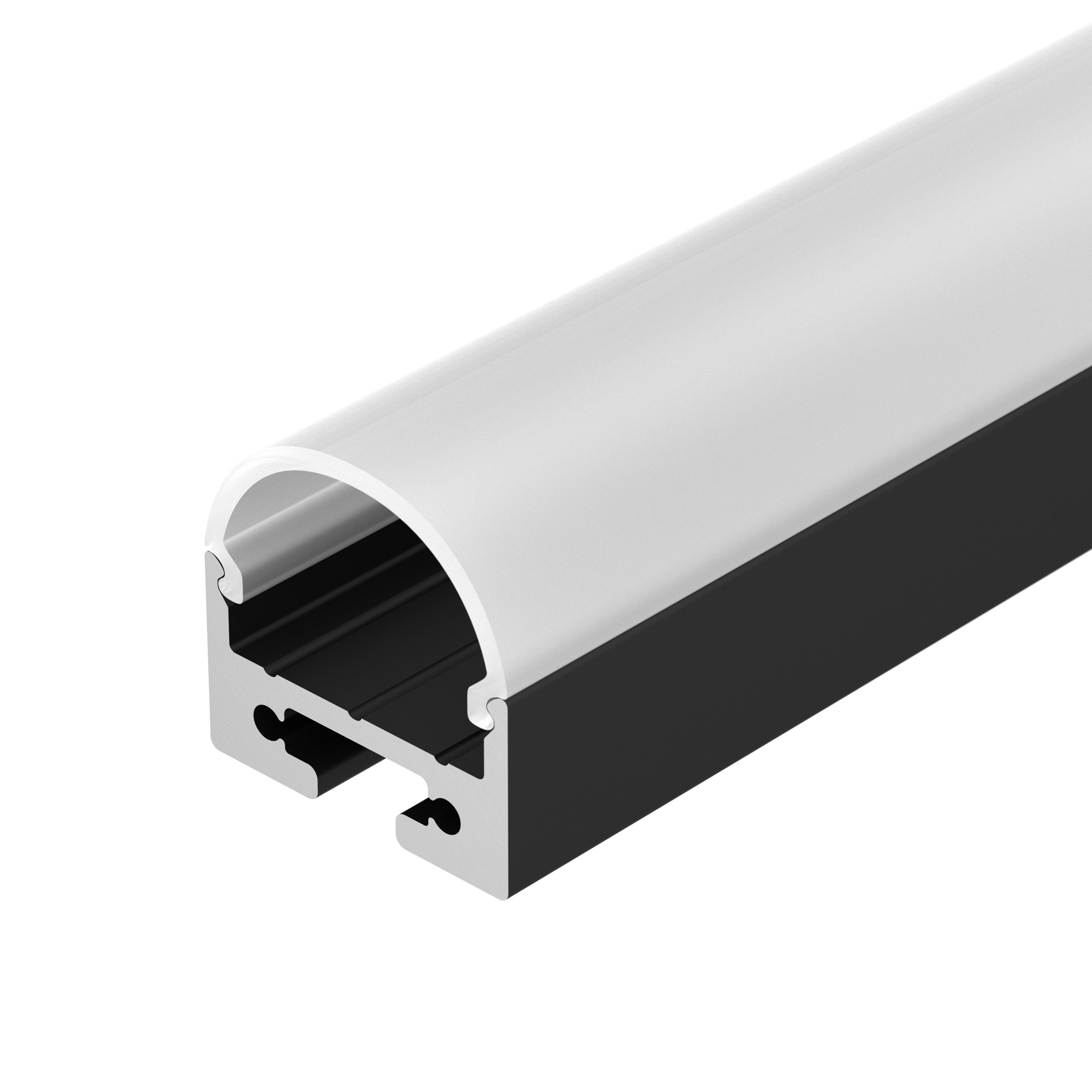 Профиль с экраном SL-LINE-2011M-2500 BLACK+OPAL ROUND 027992 - Комплект с экраном и заглушками (2 шт.). Алюминиевый профиль для светодиодных лент и линеек. Цвет - чёрный RAL9005 (порошковая окраска). Габаритные размеры профиля (LхWхH): 2500x20x11 мм. Габа