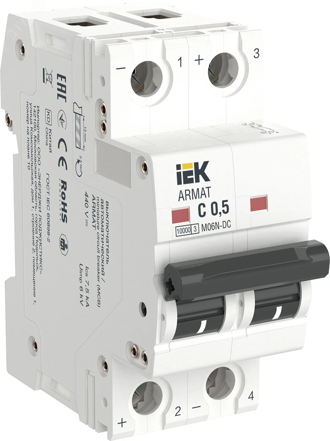 ARMAT Автоматический выключатель M06N-DC 2P C 0,5А AR-M06N-2-C0D5DC