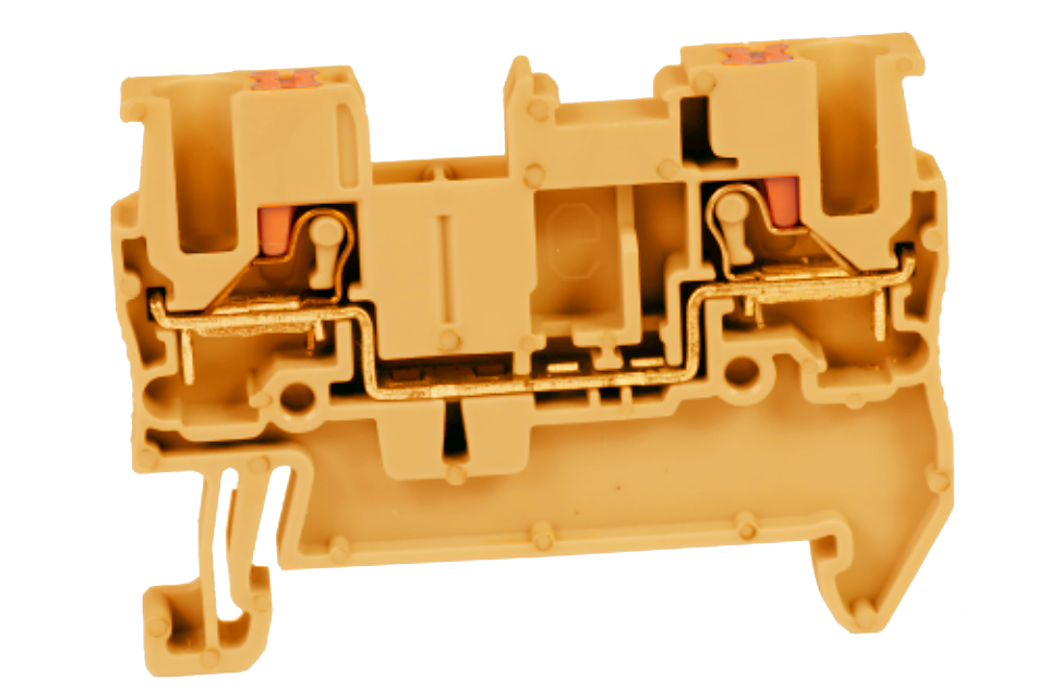 Проходная клемма UJ6-2.5(OG) - Проходная клемма, тип фиксации провода: push-in, номинальное сечение: 2,5 мм кв., 24A, 800V, ширина: 5,2 мм, цвет: оранжевый, тип монтажа: DIN 35