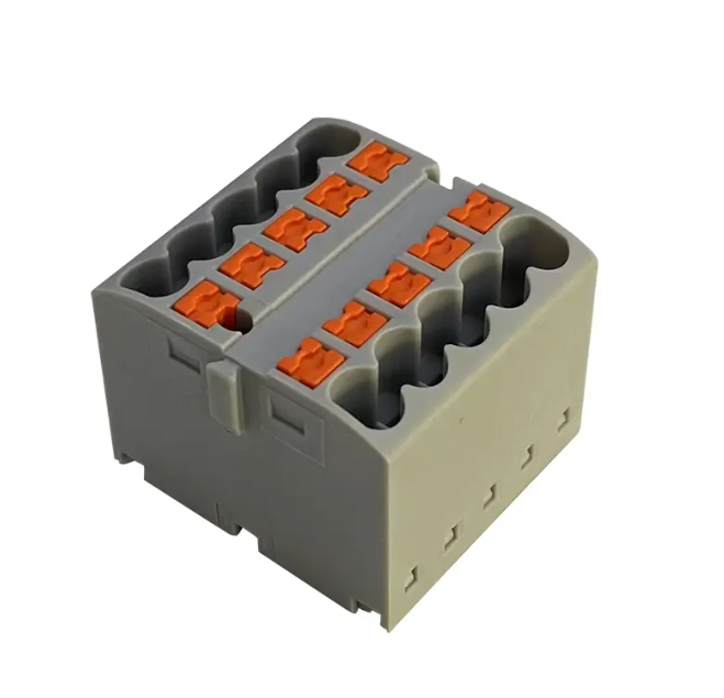 Распределительная клемма JUT15-10x2.5-GY - Распределительная клемма, 10 точек подключения, тип фиксации провода: Push-in, номинальное сечение: 2,5 мм кв., 690V, 41A, цвет: серый, тип монтажа: DIN35