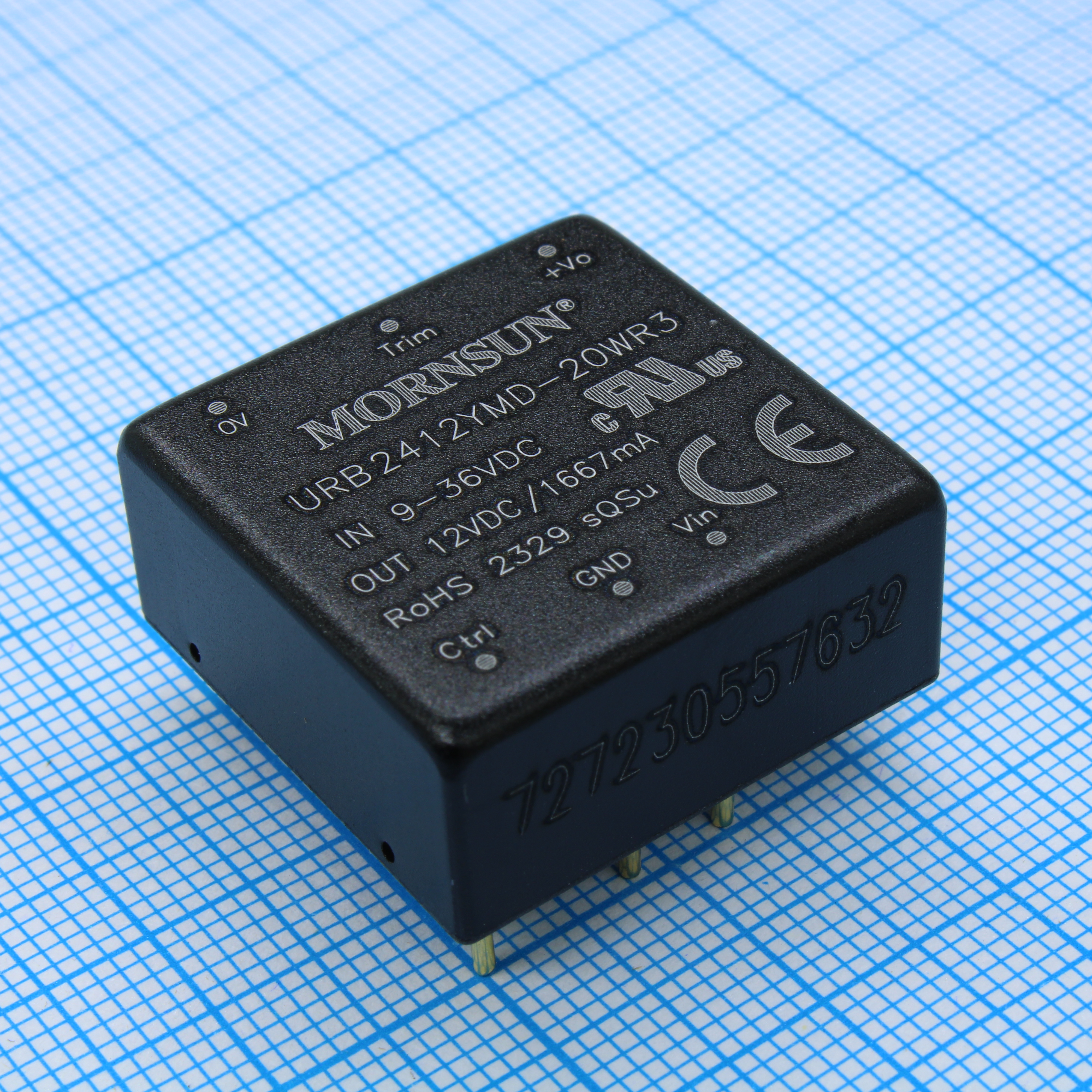 URB2412YMD-20WR3 - Преобразователь DC/DC на печатную плату 20Вт вход 24(9...36)В выход 12В 1.66А КПД 88% изоляция 1500В