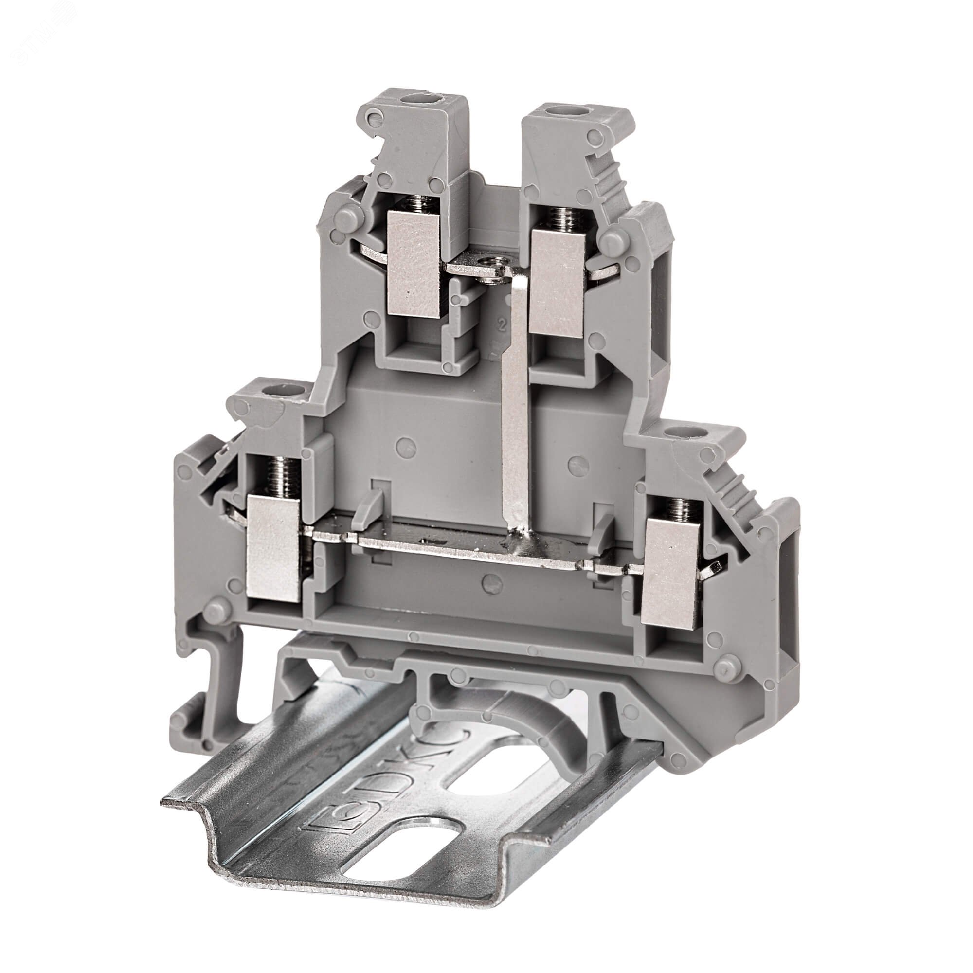 Клемма двухуровневая , винтовой зажим, 4 точки подключения, 4 кв.мм, серая KRUK-5-PV