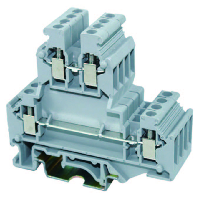 Этажная клемма JUT1-2.5/2Q-GY - Этажная клемма, тип фиксации провода: винтовой, номинальное сечение: 2,5 мм кв., 500V, 24A, ширина: 5,2 мм, цвет: серый, тип монтажа: DIN35