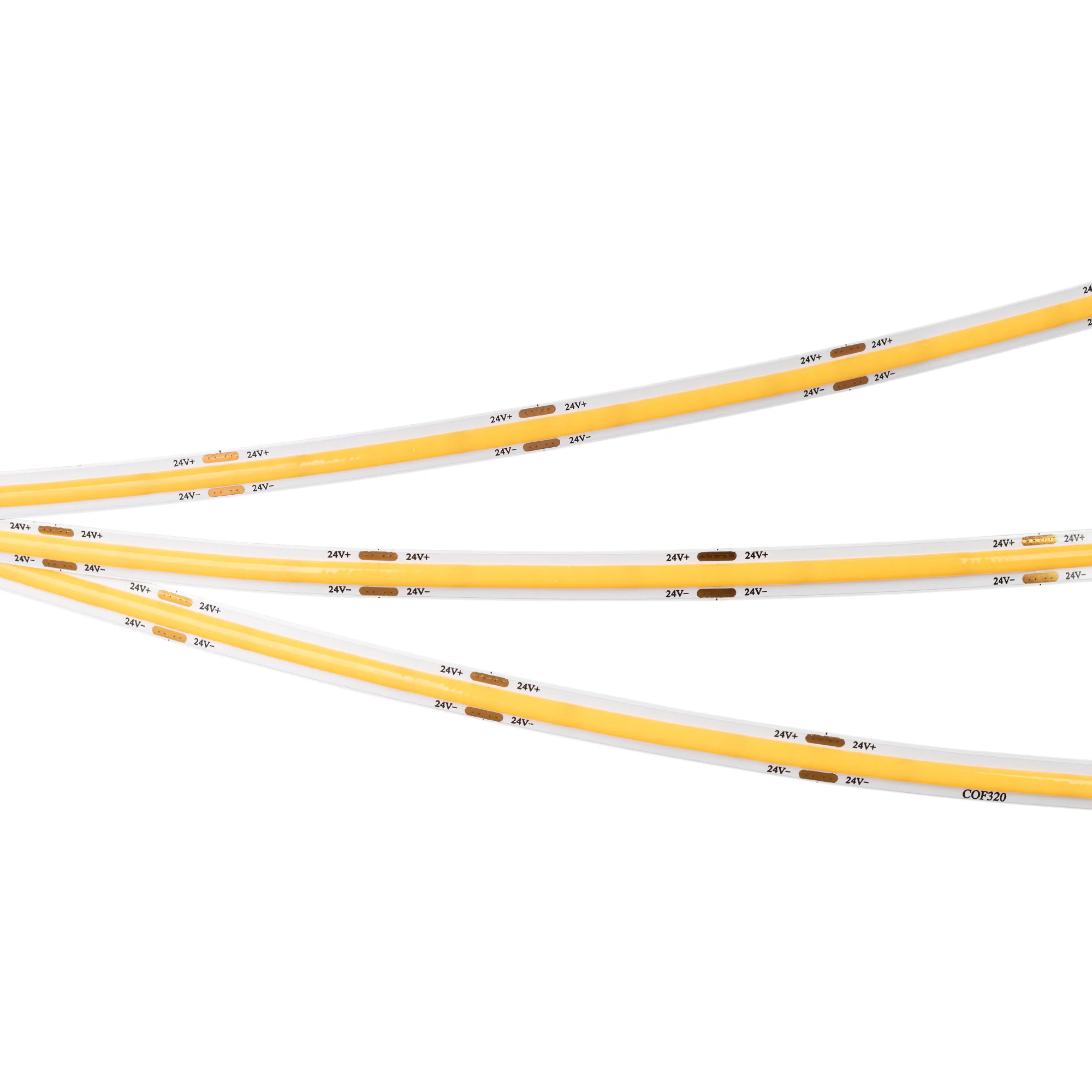 Лента COB-X320-8mm 24V Warm2700(8 W/m, IP20, CSP, 5m) 039023 - Лента COB сплошной засветки без видимых светодиодов. Светодиоды CSP 320 шт/м. Цвет свечения ТЕПЛЫЙ 2700K, высокий индекс цветопередачи CRI>90, световой поток 620 лм/м, угол 175°. Мощность 8 Вт