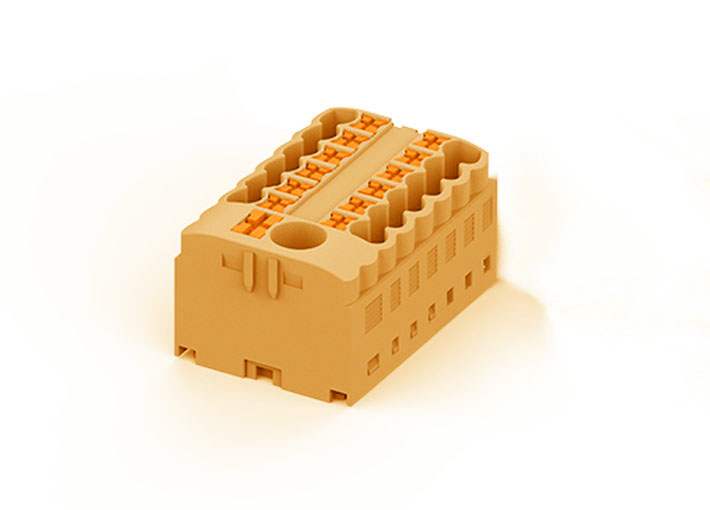 Распределительный блок TPA6/2.5-13-OG - Блок распределения потенциала, 13 точек подключения, тип фиксации провода: push-in, номинальное сечение: 2,5/6 мм кв., 41A, 450V, цвет: оранжевый