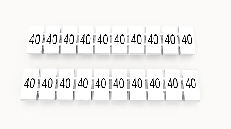 Марк.  полоска ZB6-10P-19-325Z(H) - Маркировочные шильдики для клемм WS…, DC…, PC…, сечением 4 мм кв., центральная, 10 шильдиков нанесенные символы: 40 (повтор на всех шильдиках), с вертикальным расположением, размер шильдика: 5,55х10,7 мм, цвет белый